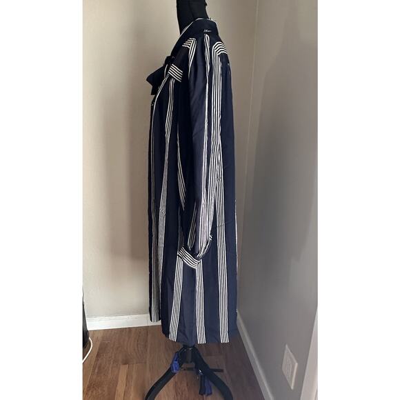 Vtg Chez California Designed By Tandy Navy White Striped Collar Neck Tie Dress - Picture 8 of 13